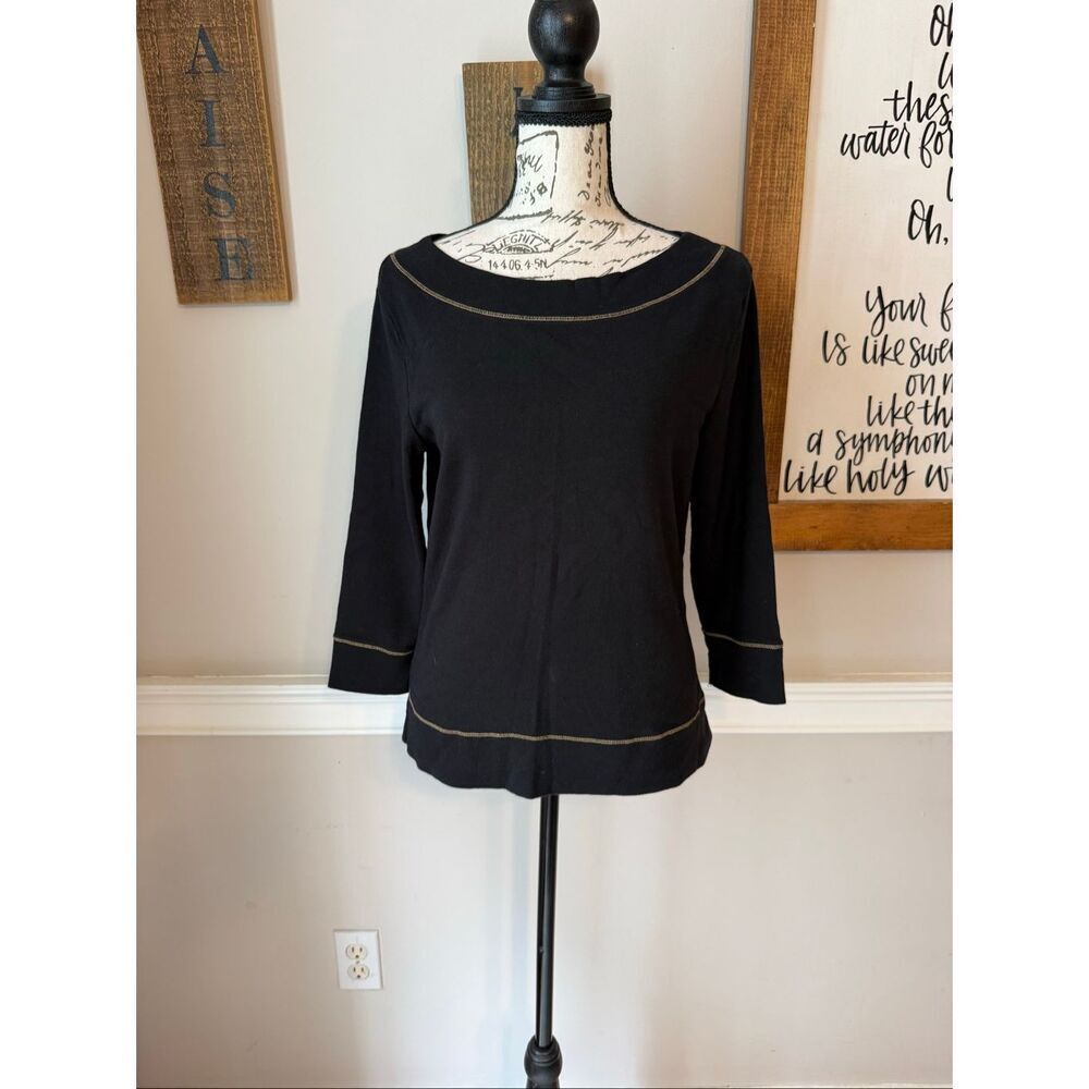 JH Collectibles Women's Soft Cotton Boat Neck 3/4 Sleeve Top Black Size Medium